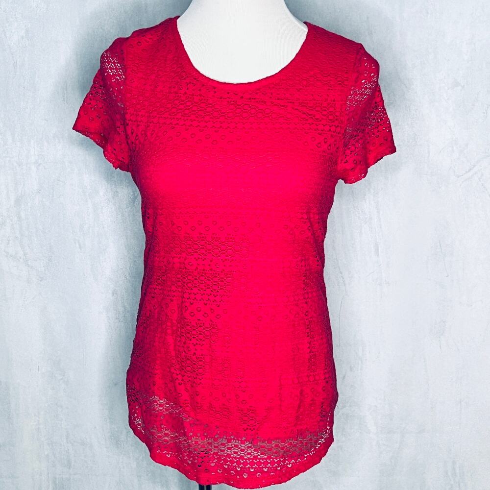 Leo & Nicole Pink Lace Short Sleeve Top Shirt New S